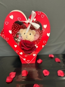 Teddy and chocolate lolly gift set with fresh rose